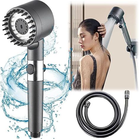 High Pressure Shower Head, Bathroom Shower Head with 4 Adjustable Modes, Anti-Limescale Massaging Shower Head with Water Stop, Water Saving Shower Head, Shower Head (B) (1/5)