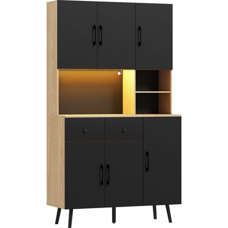 Buffet haut armoire de cuisine lumineux FORKAN effet bois clair (1/5)