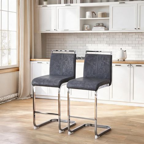 Tabouret de bar scandinave 2 pièces gris foncé et argenté (1/5)