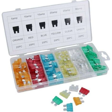 Coffret 120 PCS Fusibles de 5 à 30 A,Chaque coffret contient 20 pièces de fusibles de différentes intensités (1/4)