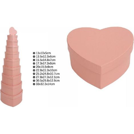 TrAdE Shop Traesio - Set 10 Pz Scatole Box Regali Varie Misure Matrioska Forma Cuore Rosa Pesca 71963 -