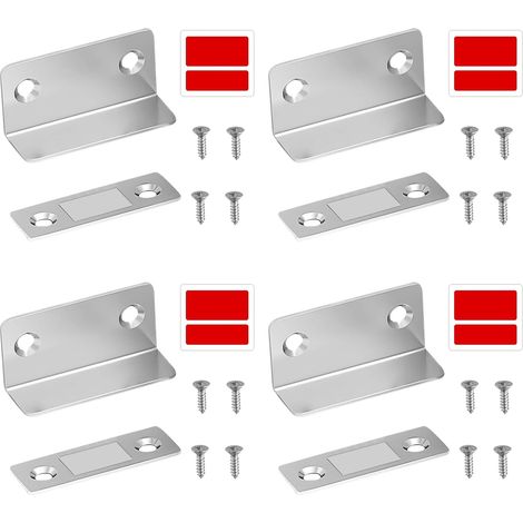 4 Pièces De Verrou Magnétique pour Portes d'Armoire, Aimant en Forme de L Ultra Plat avec 16 Vis, Verrou Magnétique Autocollant pour Meubles, Portes d'Armoire, Tiroirs, Ferme-Porte (1/5)