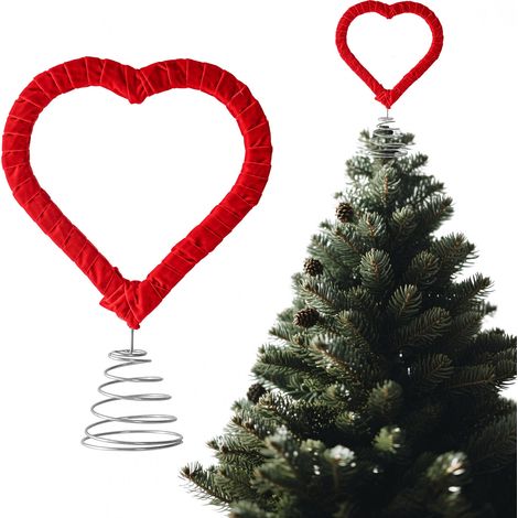 Topper Arbre De Noël Forme Coeur - Décor Métal Bois Tissu - Pour Décoration Fêtes Maison Mariage Saint-Valentin - Lot De 1 (1/5)