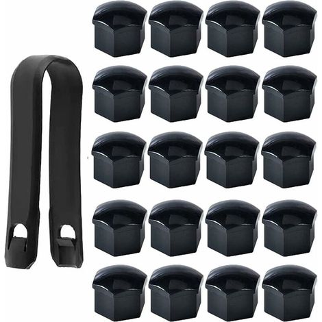 Lot de 20 Capuchons Cache-Écrous de Roue 17mm Noir Hexagonaux avec Outil de Montage pour Voiture (1/4)
