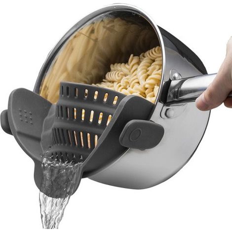 HONORNIC - Passoire en silicone avec pince pour casseroles, poêles et bols - Ustensiles de cuisine