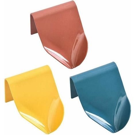Porte Savon Plastique, 3 Pièces Porte Savon Auto Adhésif, Porte Savon pour Cuisine, pour Salle Bain, éponge Cuisine, Savon, Conception Filtre en Entonnoir (Bleu, Rouge Brique, Jaune) (1/4)