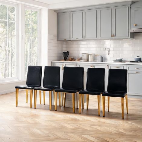 Set de 6 chaises noires et dorées en PU et métal 41 x 48 x 90 cm (1/5)