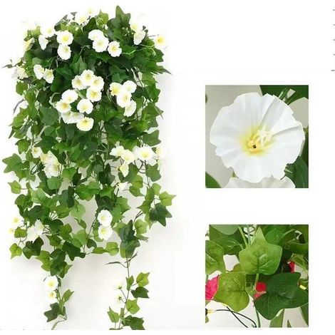 Plante suspendue artificielle avec fleurs - Pétunia artificiel suspendu avec 44 fleurs blanches - 25 x 8 x 90 cm - Fleurs artificielles - Décoration de chambre - Plantes artificielles (1/5)