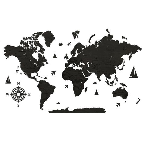 Mapa del mundo 3D de madera negro - Patrón XX Fronteras de países 120x75 cm (1/5)