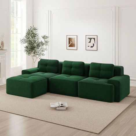 Canapé - SOGEU - forme L modulable - 3 places - velours côtelé - confort nuageux (1/5)