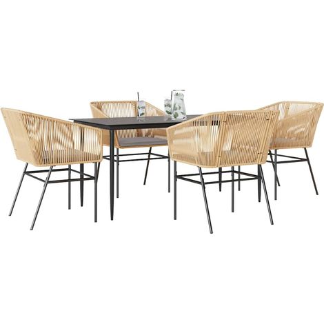Ensemble à manger jardin coussins 5 pcs-Salon de jardin marron poly rotin verre 984151 (1/5)