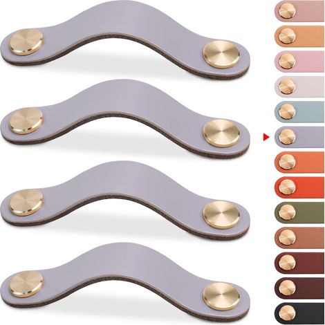 4pcs Leather Furniture Handle, Cabinet Door Knob Leather Handle Drawer Knob, Vintage Furniture Handle for Cabinets, Dresser, Kitchen, Bathroom (Grey, 128mm)