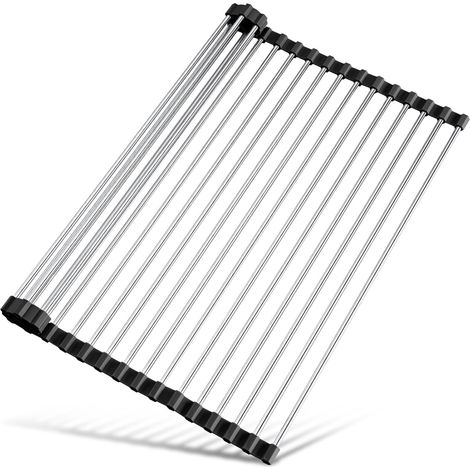Égouttoir à vaisselle pliable et amovible 47 x 36 cm - Égouttoir à vaisselle en acier inoxydable - accessoire pratique pour la maison - noir (1/5)