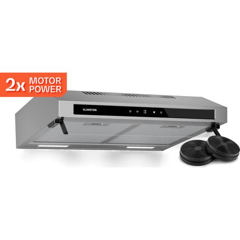 Klarstein Purista Force Integrated Cooker Hood, 60cm Under-Cabinet Hood, Dual Motor, 400 m³/h Air Flow, LED Touch Panel, Energy Efficiency C, Stainless Steel, LED Lighting, Charcoal Filter