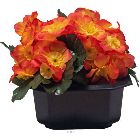 Vasque Carrée de Primevères fleurs artificielles pour le cimetière H 13 cm Lg 17 cm Orange - couleur: Orange (1/3)