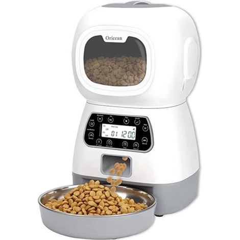 Oricean Distributeur Croquettes pour Chats Chiens 3.5L Distributeur Automatique avec Fenêtre Visible Fonction Mémoire Enregistreur (1/4)
