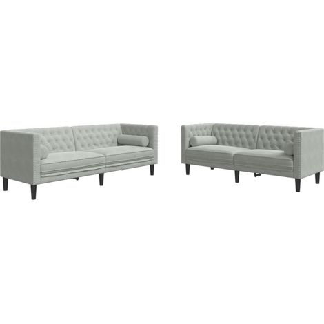 Maison Exclusive - Set Divani Chesterfield 2pz con Cuscini Grigio Chiaro Velluto