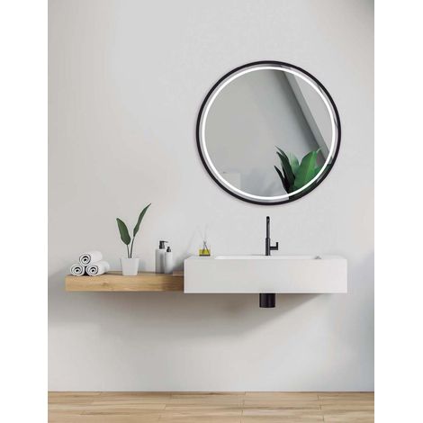 Ledimex - Espejo de baño Led redondo y elegante marco negro- de Ø50 cm de diámetro - Iluminado por LED con IRC >80 – Sensor antivaho – Sensor on/off triled – Modelo ALEMANIA (1/5)