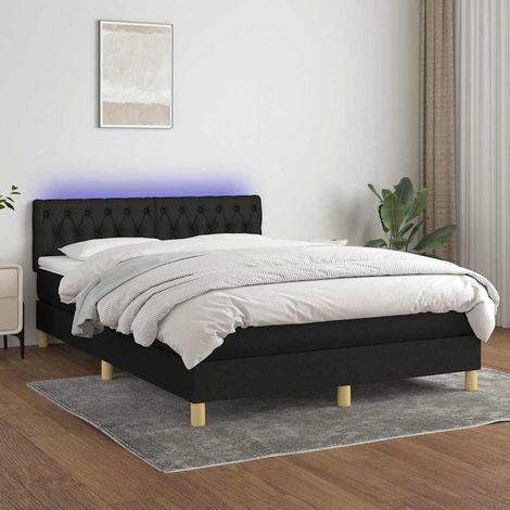 Sommier à lattes de lit avec matelas LED Noir 140x200 cm Tissu (1/5)