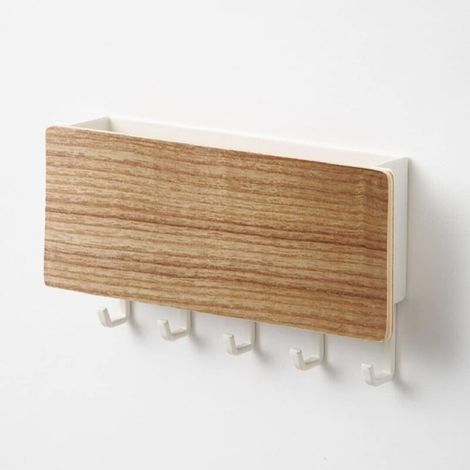 Range courrier mural en bois massif avec 5 crochets – Rangement pour clés et courrier – Installation facile sur mur ou porte (1/4)