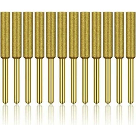 ALLIANDIS12 Pcs Diamant Affûteur de Tronçonneuse, Haute Dureté Titane Plaqué Burr Meule Meule, Affûteur de Tronçonneuse Pierre Bits, 3/16in 4.8mm H122 Derrui (1/4)