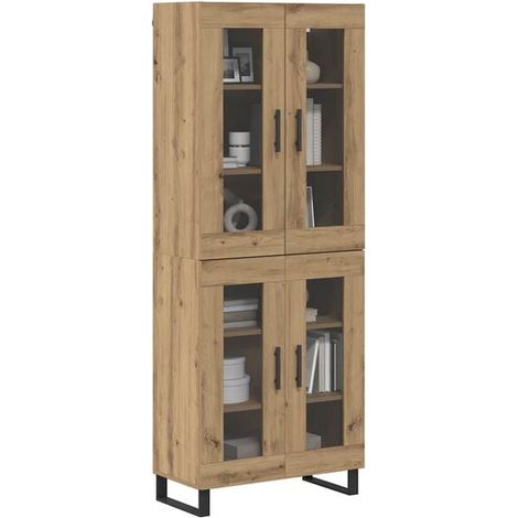 Ensemble de 2 Armoires Hautes en Chêne Massif Artisanal, Meuble de Rangement Vertical 69,5 x 34 x 180 cm pour Salon et Entrée (1/5)
