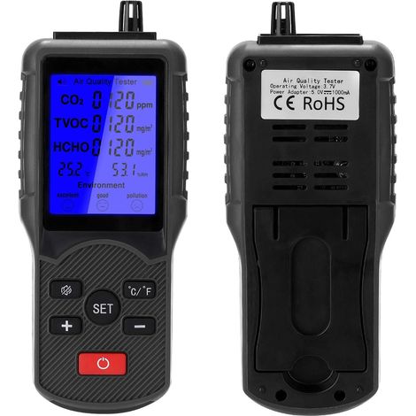 Luftqualitätsmonitor-Analysator, CO2-Messgerät, multifunktionales TVOC, Temperatur- und Luftfeuchtigkeitsmessgerät, Formaldehyddetektor für den Innenbereich, Tester