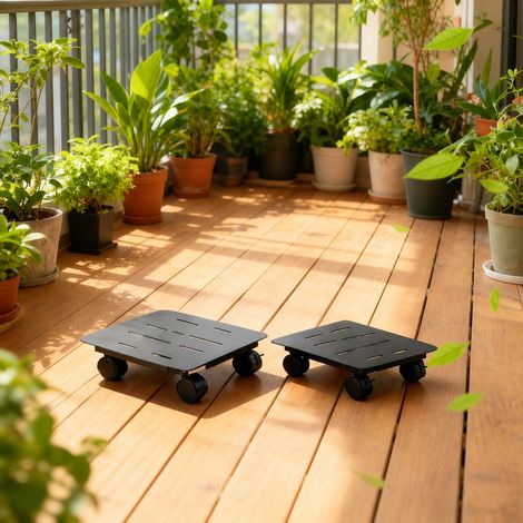 Support pour pot de fleurs noir à roulettes avec bac récupérateur d'eau, plateau mobile pour plante 600 g · – Livraison gratuite (1/5)