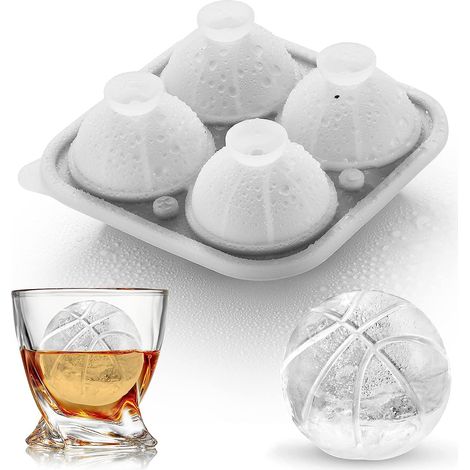Eiswürfelform aus lebensmittelechtem Silikon – 4 große, kugelförmige Eiswürfel (5,5 cm) für Cocktails, Whisky oder Aperitifs – (1/5)