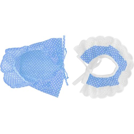 Bavoir en dentelle adorable pour animal de compagnie, écharpe respirante, chapeau à pois, petit cochon, accessoires de décoration pour animaux de compagnie, pois bleus M (1/5)