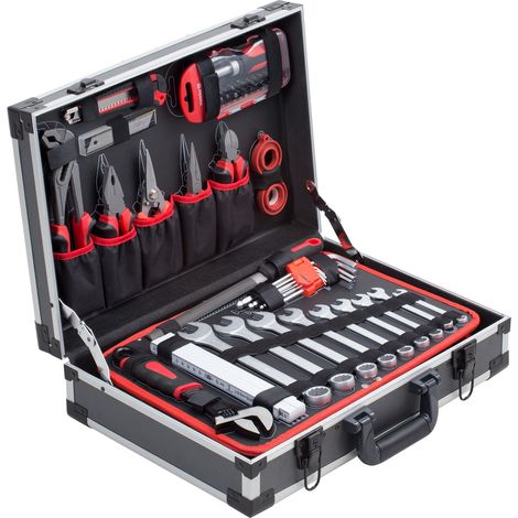 Meister Werkzeugkoffer 131-teilig - Stabiler Alu-Koffer - Werkzeug-Set - Für Haushalt, Garage & Werkstatt / Profi Werkzeugkoffer befüllt / Werkzeugkiste / Werkzeugbox komplett mit Werkzeug / 8971470