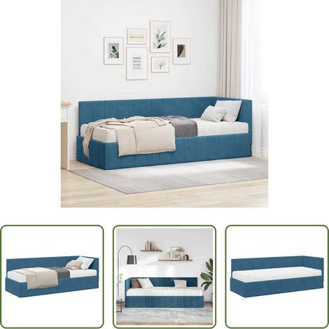 vidaXL Estructura de Cama Esquina con Colchón 2 uds. Azul 80 x 200 cm