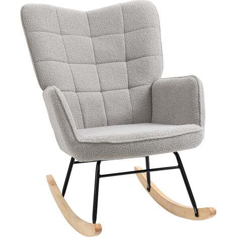Poltrona a Dondolo Imbottita Rivestimento Bouclé 71x98x101 cm Grigio (1/5)