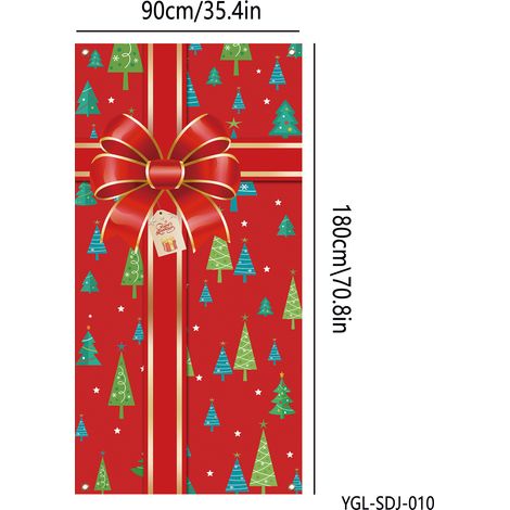 Nouvelle décoration de porte de Noël, décoration de fête, mise en scène, décor photo, banderole de Noël extérieure - 90 x 180 cm (perforée + ruban) - 26