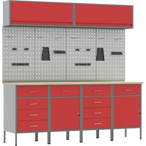 vidaXL Set di mobili da lavoro con cassetto con blocco 10 pcs Rosso