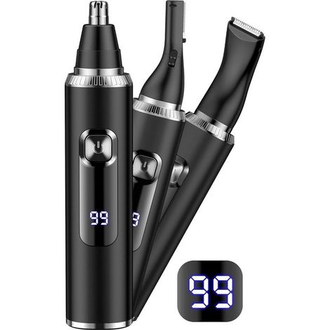 Tondeuse Nez, 3-En-1 Tondeuse Nez Oreilles Homme, LED Batterie Affichage Rasoir pour Sourcil,Barbe et Cheveux,Corps, USB-C Professionnel Epilateur Double Tranchant Indolore, Hommes et Femmes, IPX7 (1/5)