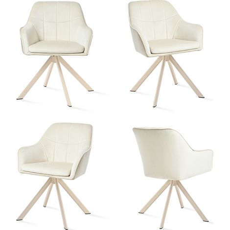 Goeurvant Sedie Girevole Moderna con Cuscino Doppio Spesso, Schienale Ampio e Braccioli Ergonomici - Set di 4 - Crema, gambe bianche - Velluto (1/5)
