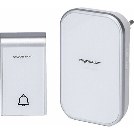 CAMPANELLO SENZA FILI WIRELESS DIGITALE IP44 PORTE CASA UFFICIO AIGOSTAR BIANCO/SILVER 7933