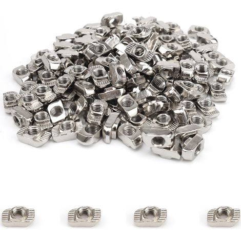 Écrou M6 T-Slot, 140 Pièces Acier Carbone Écrous à Tête De Marteau, M6 Argent Écrou Marteau Fente, Écrous Marteau Fente T Série 30, Pour Construction, Structure Cadre Aluminium, Menuiserie (1/5)