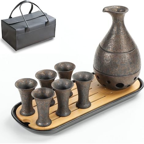 Set Sake Caraffa Tazze 170 ml Vassoio 10 Pezzi Vintage (1/5)