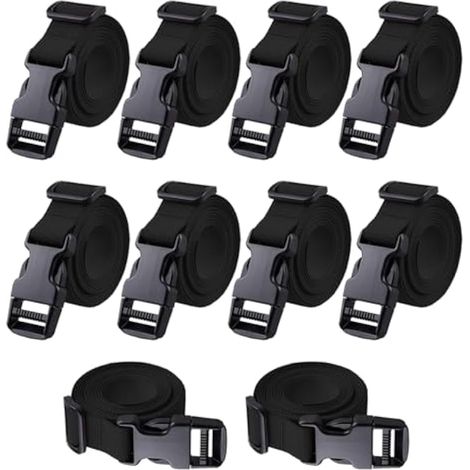 Lot de 10 sangles utilitaires de 2,5 cm de large avec boucle à dégagement rapide, sangles en nylon réglables pour le camping, les bagages, le vélo et le transport d'objets de sport. Longueur : 200 cm. (1/4)