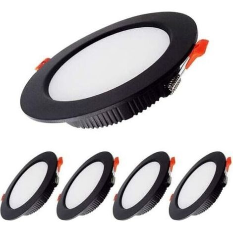 Ulisem Spot LED encastré noir pour hôtel, commercial, ingénierie, éclairage de plafond antireflet, économie d'énergie, 80-90mm, lot de 5 (1/5)