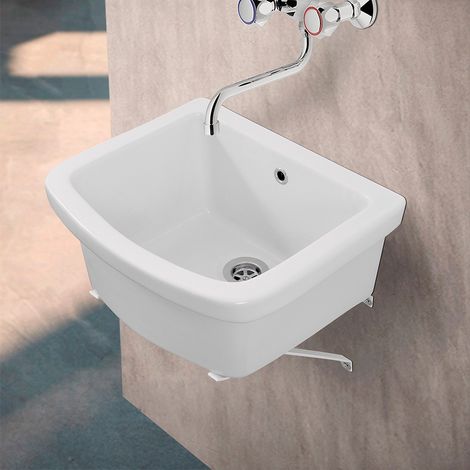 Pilozzo lavanderia sospeso 46x40 cm in ceramica bianco per interno ed esterno (1/5)