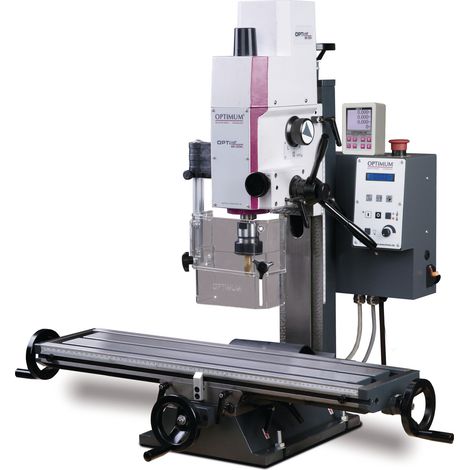 Optimum – Perceuse-fraiseuse 0,75 kW 230V – Vitesse variable – Tête réglable +/- 90° – Table longue 480 mm – Affichage digital (1/5)