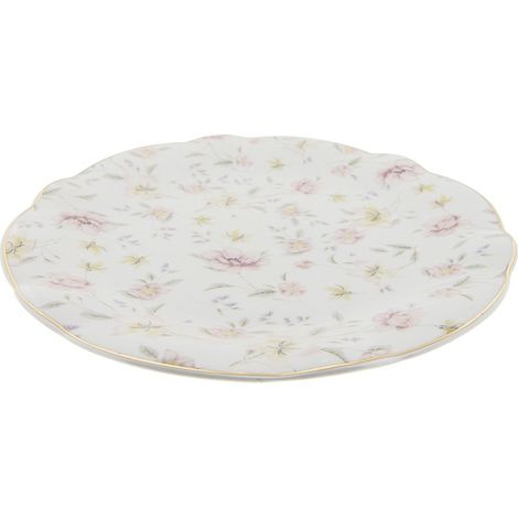 Assiette Plate de Table en Porcelaine Rose aux Motifs de Fleurs et Bordure Dorée Ø 26 cm - PANGIVO (1/5)