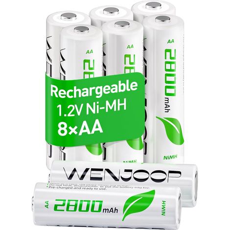 Piles Rechargeables AA HR6, Lot de 8, 2800mAh, 1,2V NiMH, jusqu’à 1200 Cycles, pour Manettes de Jeu et Souris sans Fil (1/5)