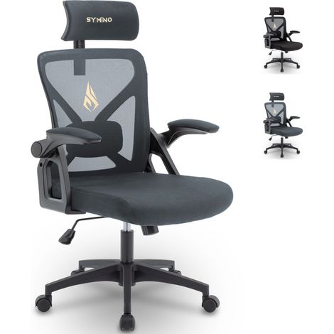 Chaise de bureau Symino ergonomique – Appui-tête réglable, accoudoirs, soutien lombaire, fonction bascule et rotation (1/5)