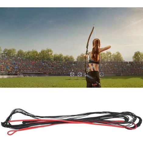 Corda universale in nylon per archi ricurvi e longbow, da caccia, 12 fili, 58 pollici, nera e rossa (1/4)