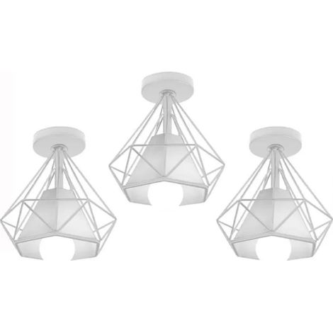 U-Do 3Pcs Plafonnier Luminaire Vintage Lampe Cage forme Diamant en Métal Noir E27 40W pour Salon Cuisine Bar (1/4)