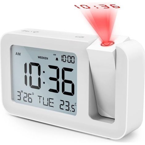 Ulisem Digitaluhr mit Deckenprojektor und Wecker, 180°-Projektion, Innenthermometer, 4 Helligkeitsstufen, Lautstärkeregelung, 12-/24-Stunden-Zeiteinstellung (1/5)